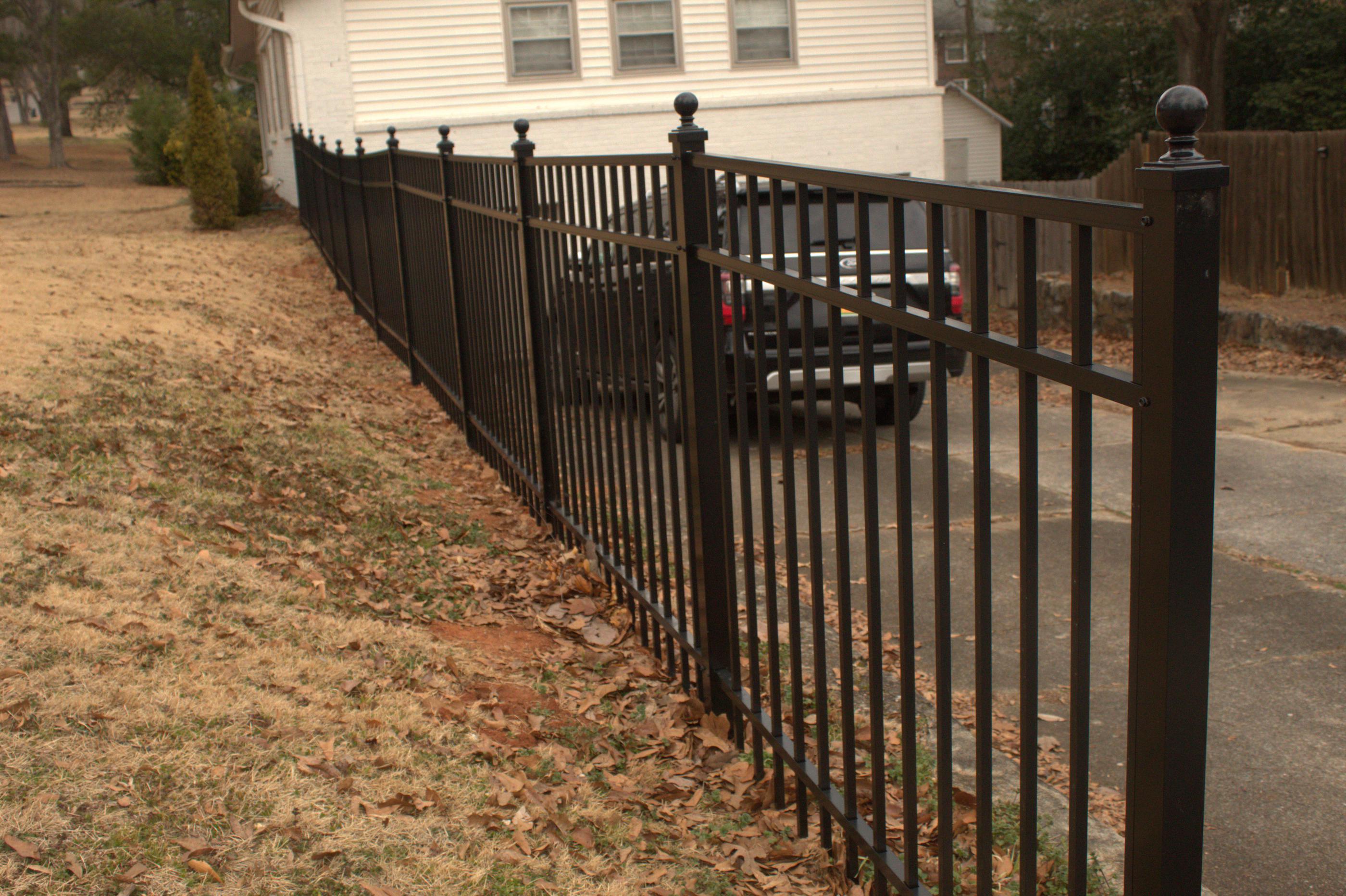 Flat Black Aluminum 3-Rail Fence Installation