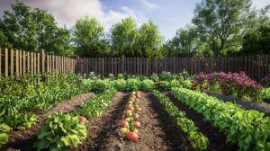 Vegetable garden with wood fence