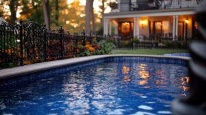 wrought iron ornamental fence around a pool