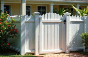 White vinyl fence with gate
