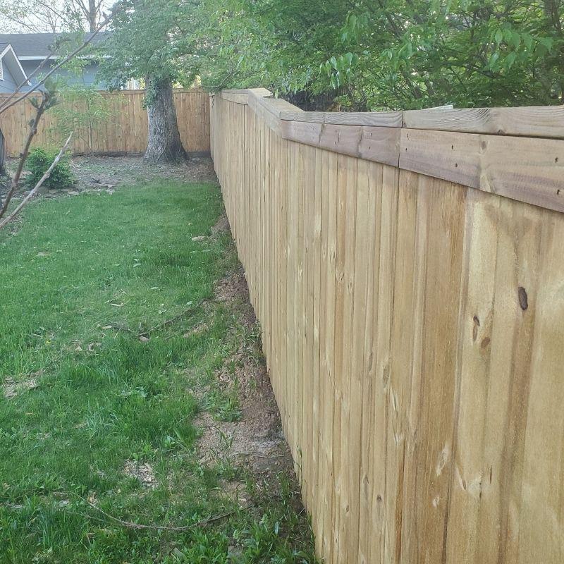 pressure-treated pine privacy fence in a Charleston cap-and-trim style