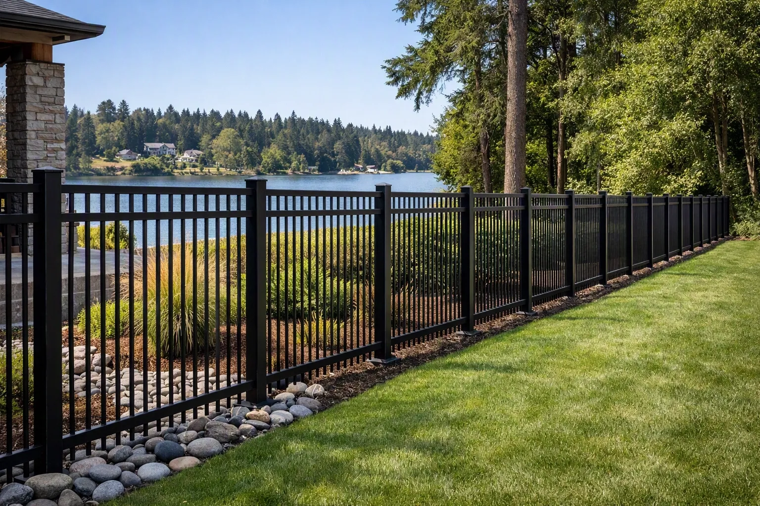 Dog standing in front of a metal fence