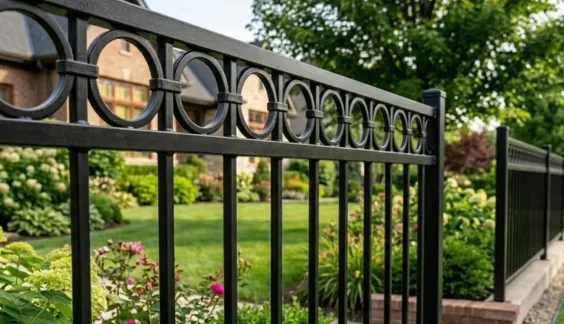 black steel fence with ornamental rings