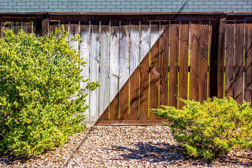 Difference between a stained fence and non stained fence.