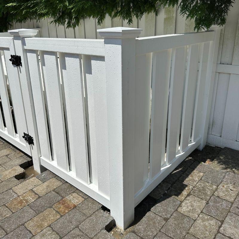 White Vinyl Shadowbox Pool Fence Installation