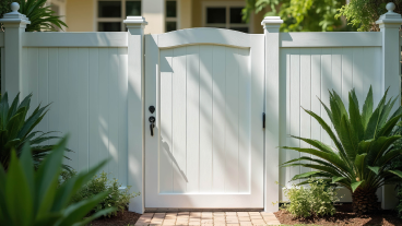 vinyl white entry fence gate