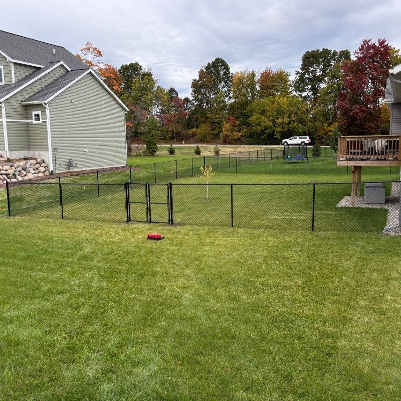 Black Chain Link Fence Installation with Gate