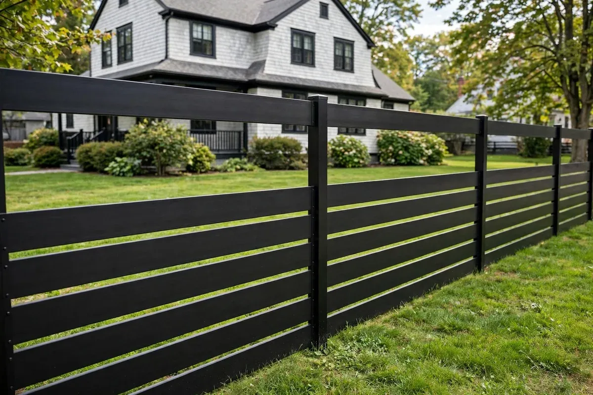Dog standing in front of a metal fence