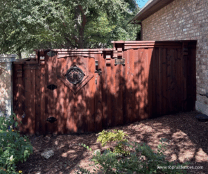 Custom board on board red cedar fence installed by Top Rail Fence