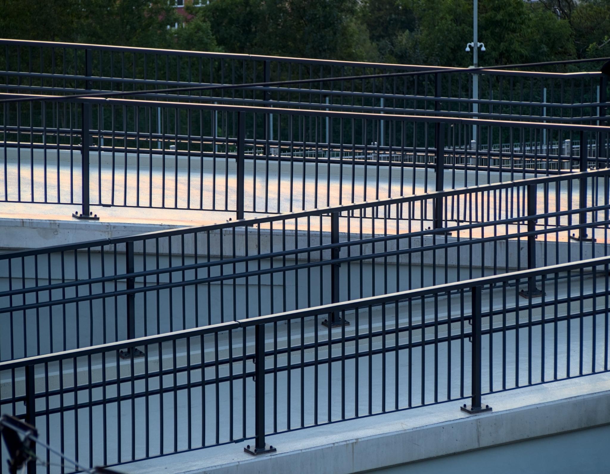 railing system along a commercial property walkway