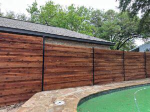 Dark Stained Horizontal Wood Fence