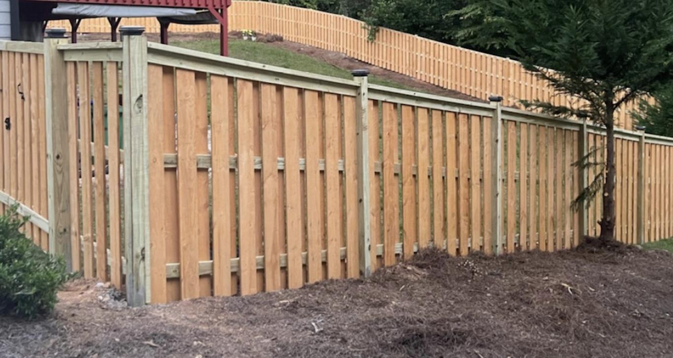 shadowbox cap and trim fence installed by top rail fence atlanta