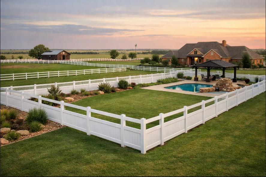 How vinyl fencing defines outdoor zones on large Texas Panhandle residential properties