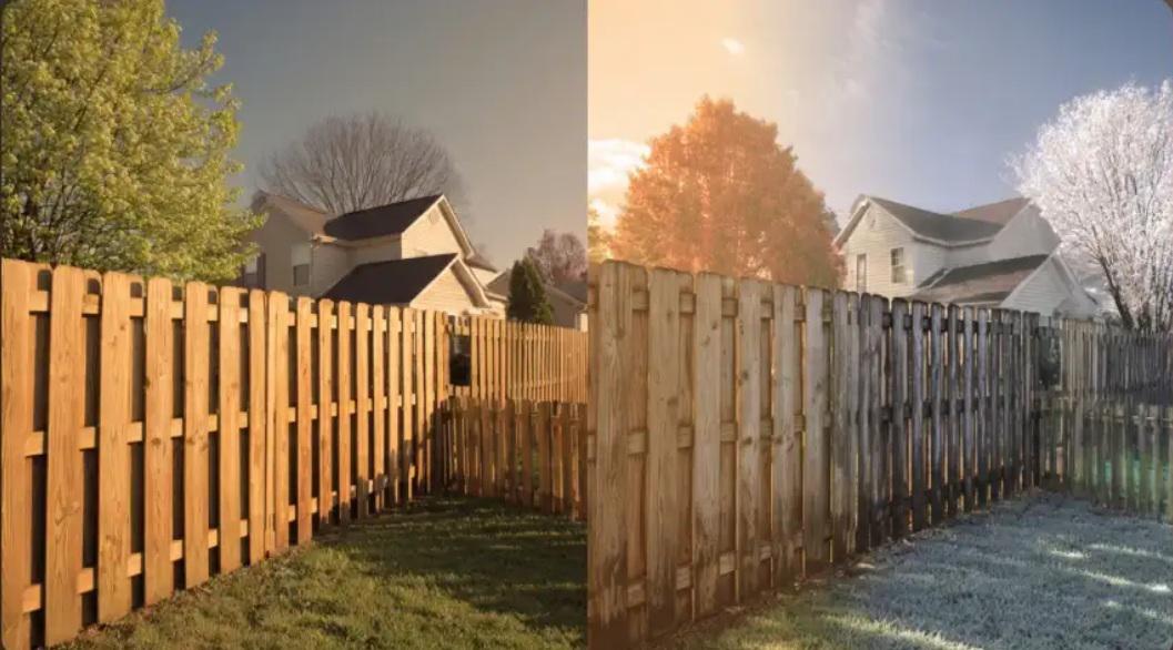 How seasonal color shifts in Triad neighborhoods affect the appearance of wooden fencing over time