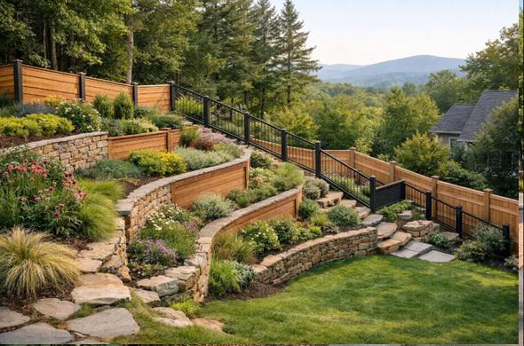 Blending slopes, gardens, and boundaries into one fence design for Charlottesville properties