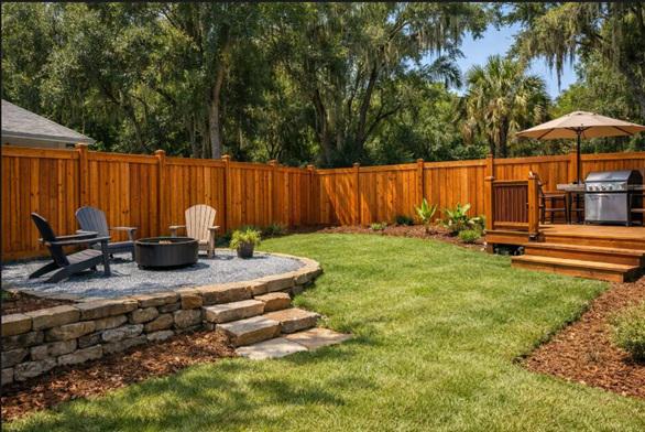 Transforming uneven yards into functional spaces with custom wood fencing in Volusia County