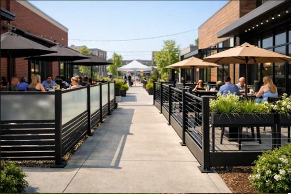 Commercial fencing that separates customer spaces without making Omaha businesses feel closed in