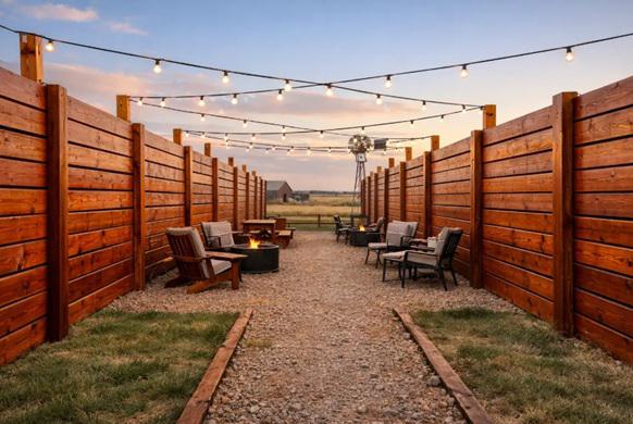 Creating outdoor gathering corridors with wood fencing across Texas Panhandle properties