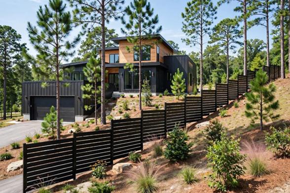 Metal fencing for sloped Raleigh-Durham lots without sacrificing architectural balance