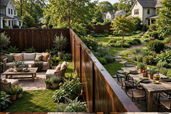Using a privacy fence to create distinct outdoor destinations across an Anderson property