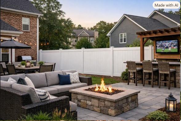 A vinyl fence creates a cleaner transition between Atlanta homes and outdoor entertainment spaces