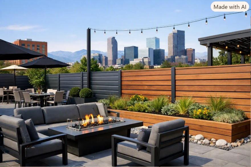 Modern commercial fencing creates inviting outdoor business environments across Denver