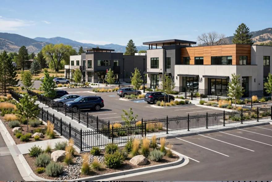 Thoughtful commercial fencing can make shared parking areas easier to navigate around Fort Collins properties