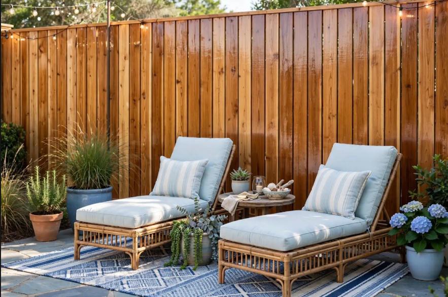 A Wilmington wood fence can become the backdrop that makes an outdoor seating area feel like its own destination