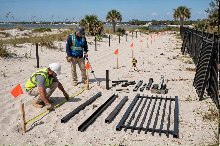 Plan metal fence post spacing around Clearwater's sandy ground before small shifts become installation problems