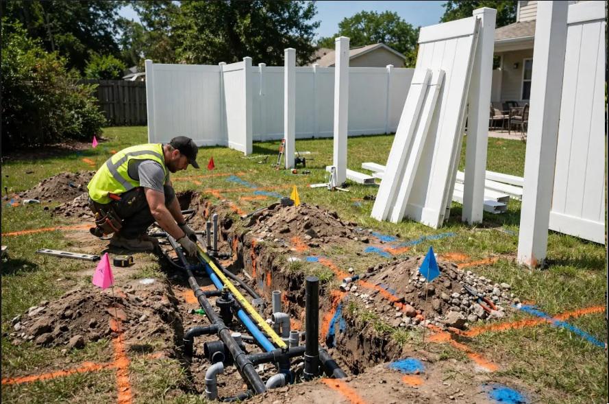 Design a Clearwater vinyl fence installation around irrigation lines before digging turns into an unexpected repair