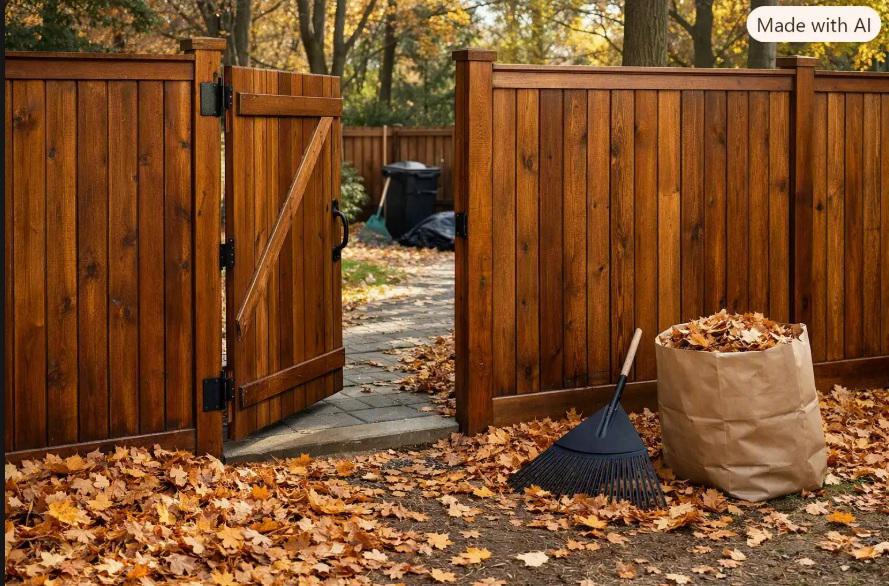 Use Birmingham’s heavy leaf fall to plan wood fence access points that make seasonal cleanup less frustrating