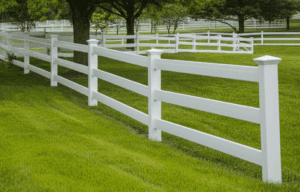 white vinyl split rail fence