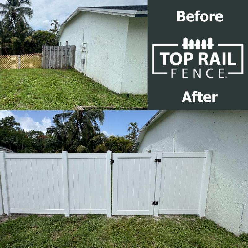 vinyl fence installed by top rail fence