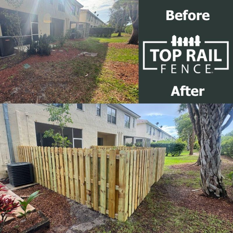 wood shadowbox fence installed by top rail fence
