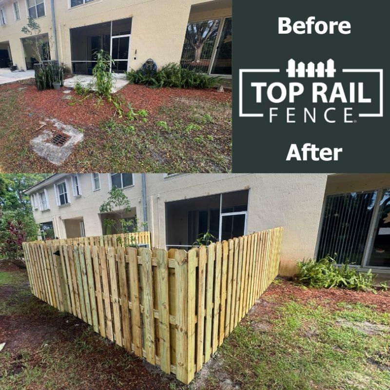 wood shadowbox fence installed by top rail fence