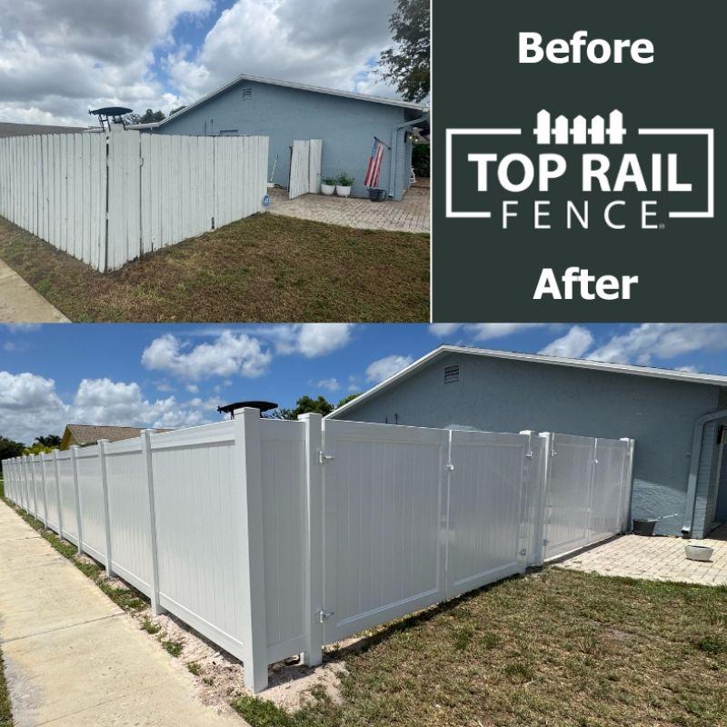 privacy vinyl fence installed by top rail fence