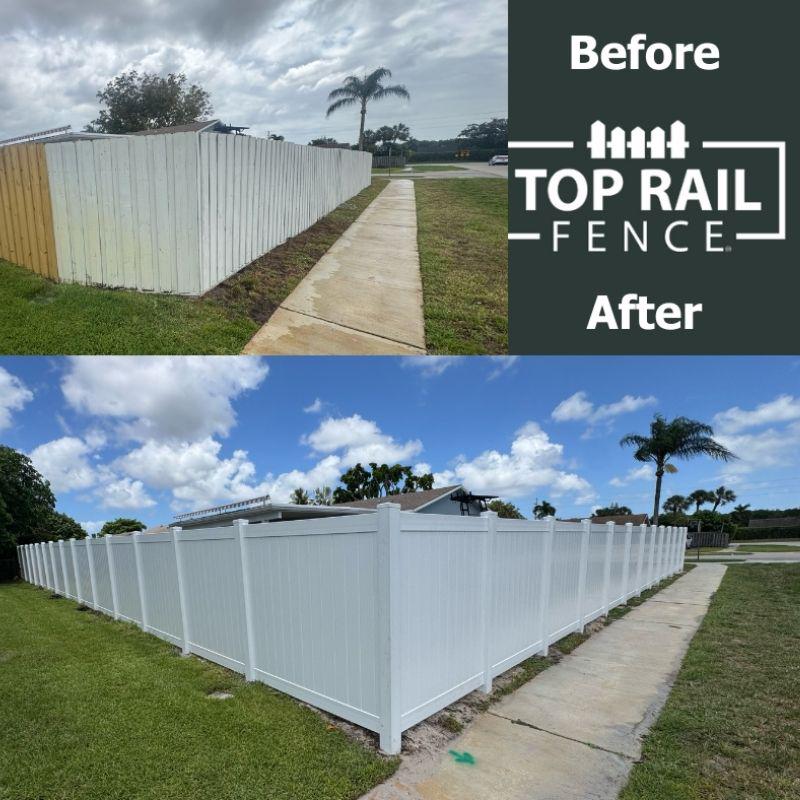 privacy vinyl fence installed by top rail fence
