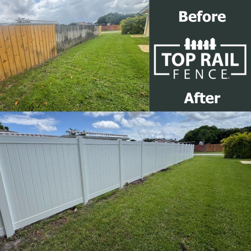privacy vinyl fence installed by top rail fence