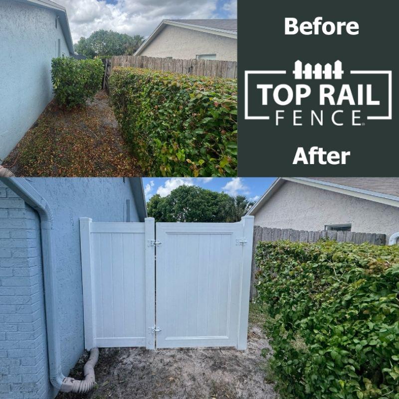 privacy vinyl fence installed by top rail fence