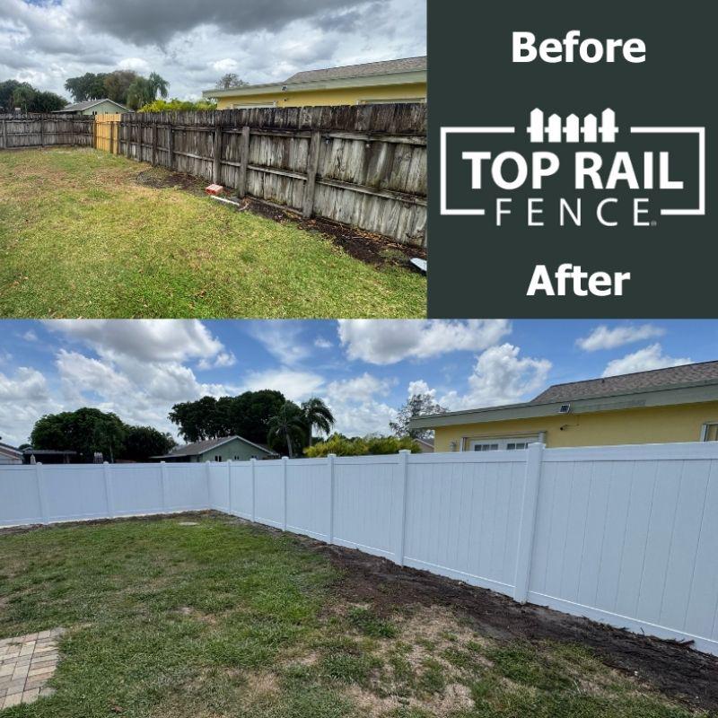 privacy vinyl fence installed by top rail fence