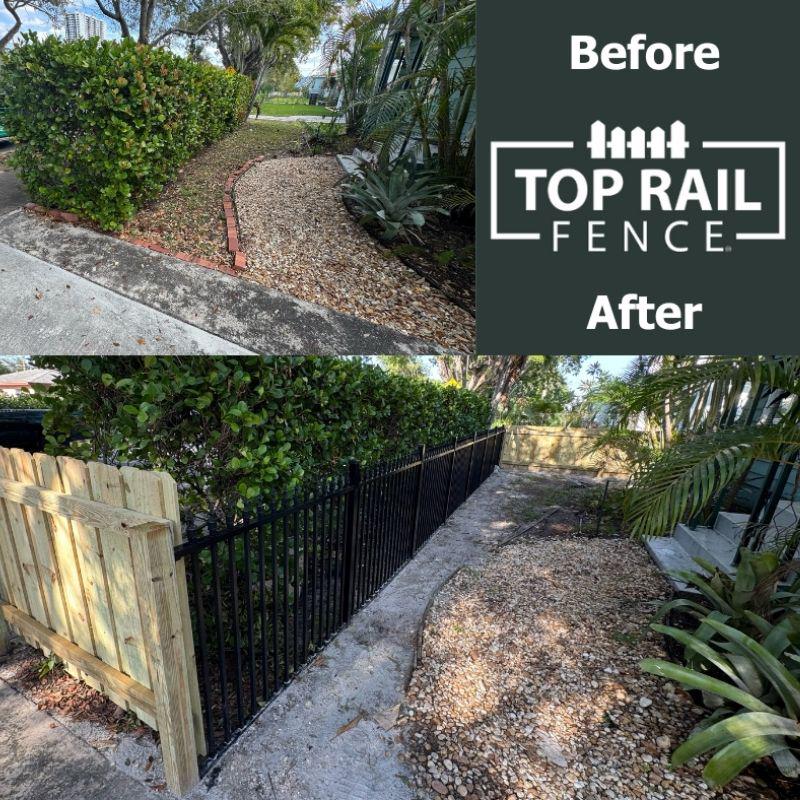 wood and aluminum fence installed by top rail fence
