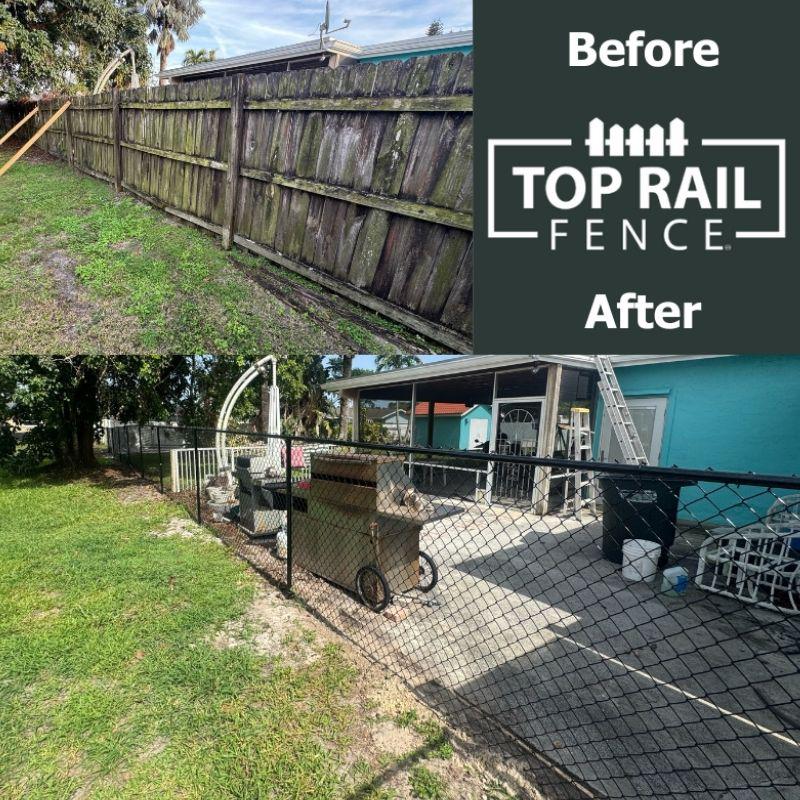 black chain link fence installed by top rail fence
