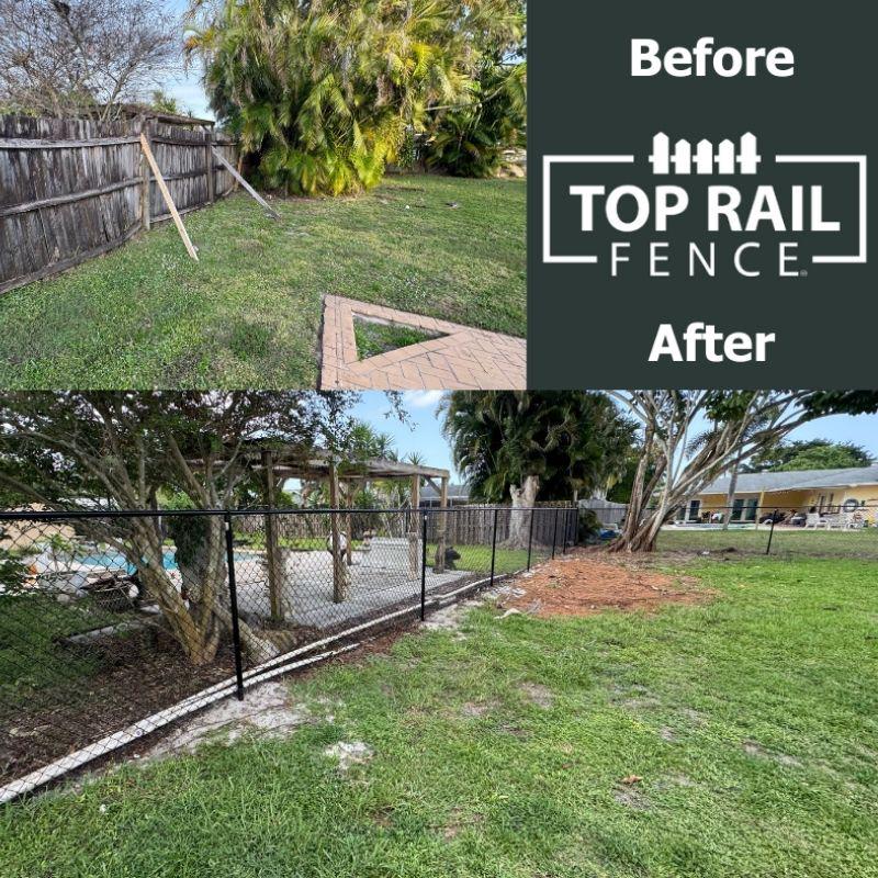 black chain link fence installed by top rail fence