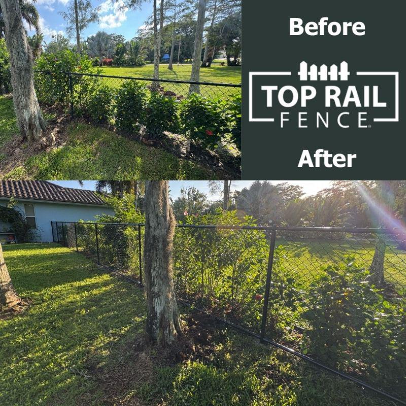 chain link fence installed by top rail fence