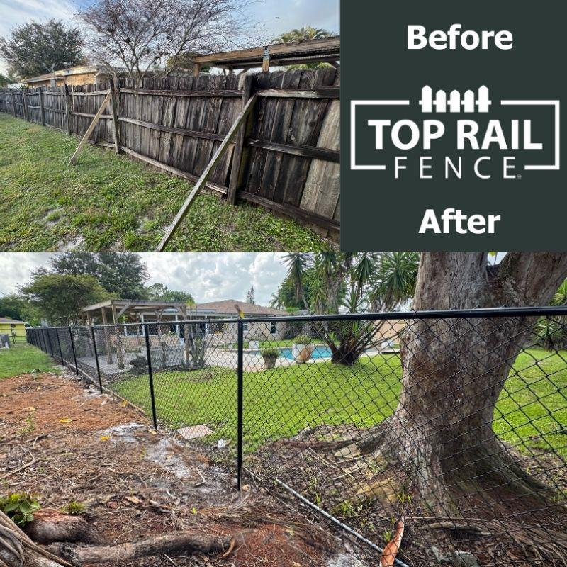 black chain link fence installed by top rail fence