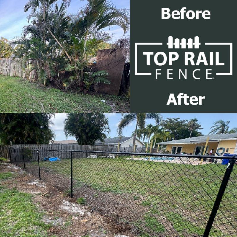 black chain link fence installed by top rail fence