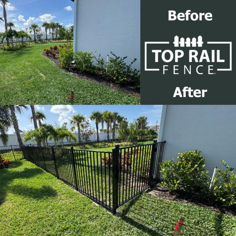 aluminum fence installed by top rail fence