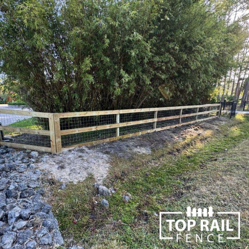Ranch Rail Wood Fence & Black Chain Link