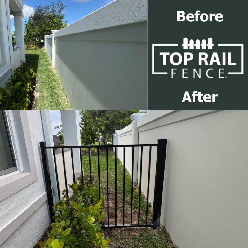 aluminum fence installed by top rail fence