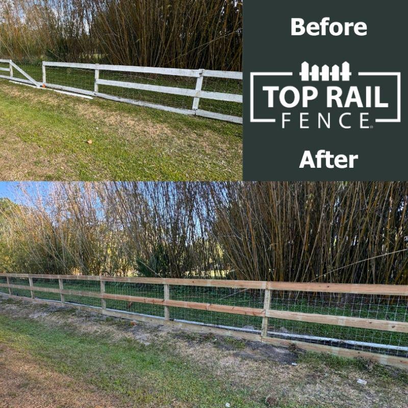 ranch rail and black chain link fence installed by Top Rail Fence